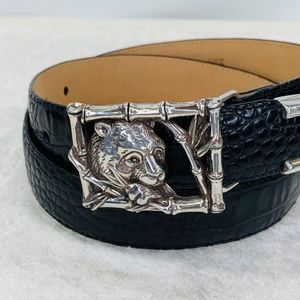 Brighton Black Leather Belt with Panda Bear Belt Buckle